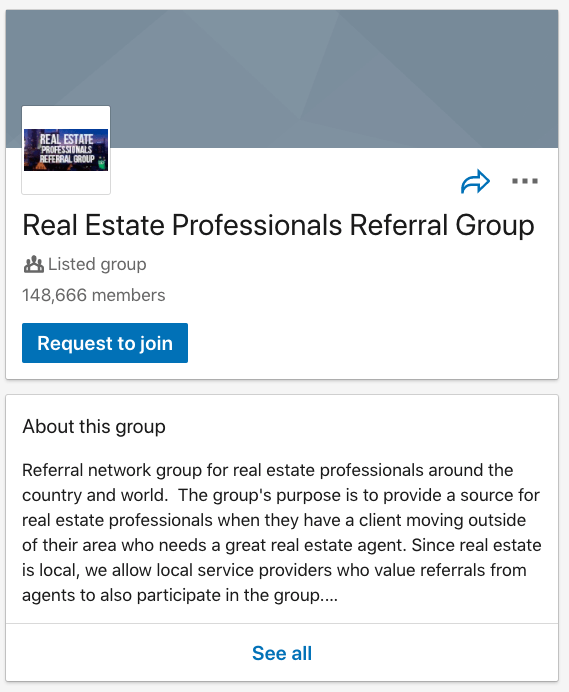Real Estate Professionals Referral group on LinkedIn